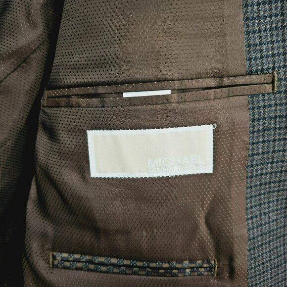 MICHAEL Kors Suit Jacket Blazer Sport Coat 40R Brown Plaid Double Vent 2 Button - Picture 2 of 12